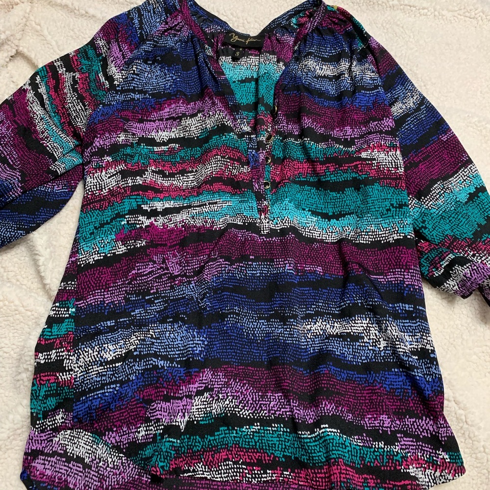 Multicolor 3/4 sleeve blouse work outfit